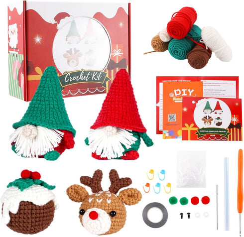 BFVV Crochet Kit for Beginners Adults 4Pcs Christmas Crochet Kit with Step-by-Step Detailed Instructions and Video Tutorials Crochet Starter Kits ...