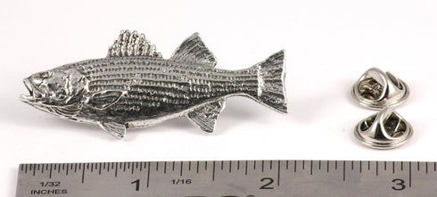 Striped Bass Fish Pin, Large, Pewter, Lapel, Hat, Pins, Brooch, Brooches, Jewelry, Gift, Handmade in the USA, 200 Fish Designs Available. S050 (An...