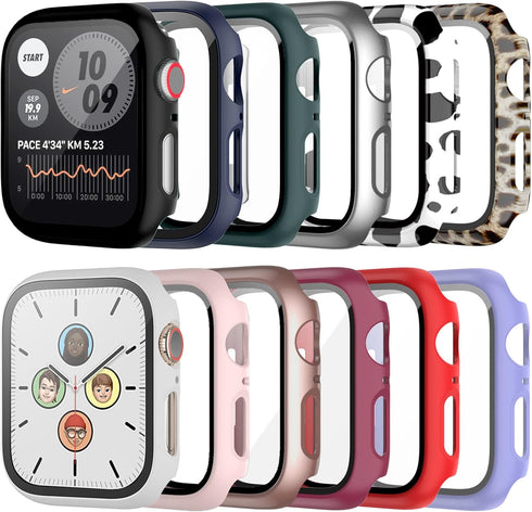 12 Pack Case with Tempered Glass Screen Protector for Apple Watch Series 8 Series 7 41mm,JZK Hard PC Full Coverage Slim Guard Bumper Protective Co...