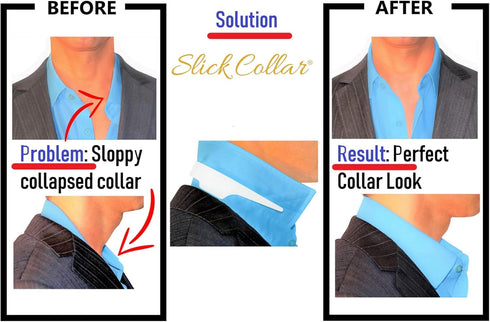 Slick Collar Shirt Collar Support System set with 3 adjustable, 10 premium Collar Stays & a Durable tin Travel EDC Box in White...