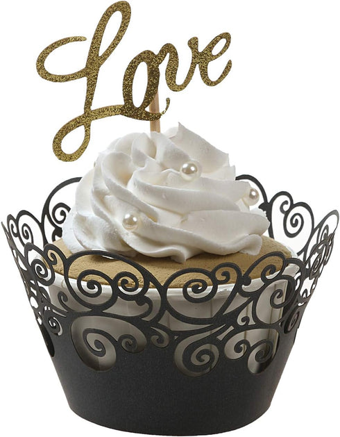 Cupcake Wrappers, KPOSIYA 100 Pack Cupcake Wraps Filigree Artistic Bake Cake Paper Cup Little Vine Laser Cut Liner Baking Cups Muffin Case Trays f...