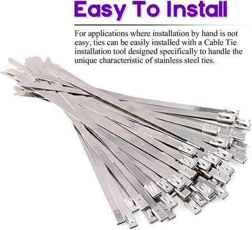 Swpeet 50Pcs 5.9 Inch Stainless Steel Exhaust Strap Wrap Coated Locking Cable Zip Ties Perfect for Automotive Parts, Home Repair, Computer Repair...