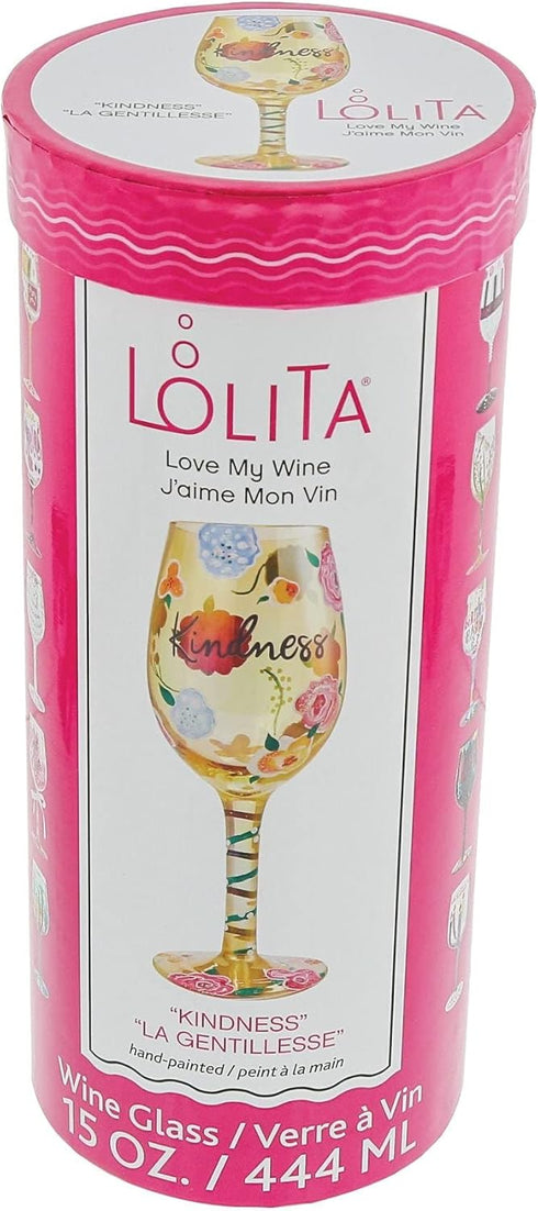 Enesco Designs by Lolita Kindness Floral Hand-Painted Artisan Wine Glass, 15 Ounce, Multicolor...