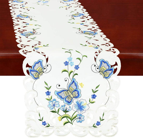 Simhomsen Spring Butterfly and Floral Table Runners, Dresser Scarf (Blue, 14 × 90 Inch)...