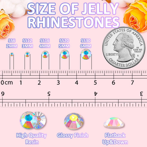 1500Pcs 6mm Resin Jelly Rhinestones with 3Pcs 10ml B7000 Jewelry Glue for Crafting, Transparent AB Flatback Gems, Bedazzling Crystal Bulk for DIY ...