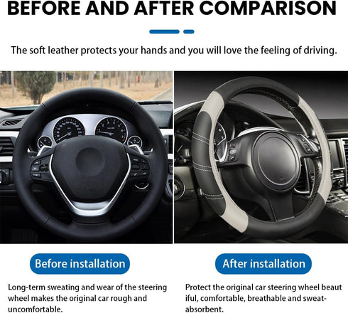 Car Steering Wheel Cover, Universal 15 Inch, Elastic Microfiber Leather Sporty Auto Steering Wheel Protector, Non Slip & Breathable, Car Interior ...