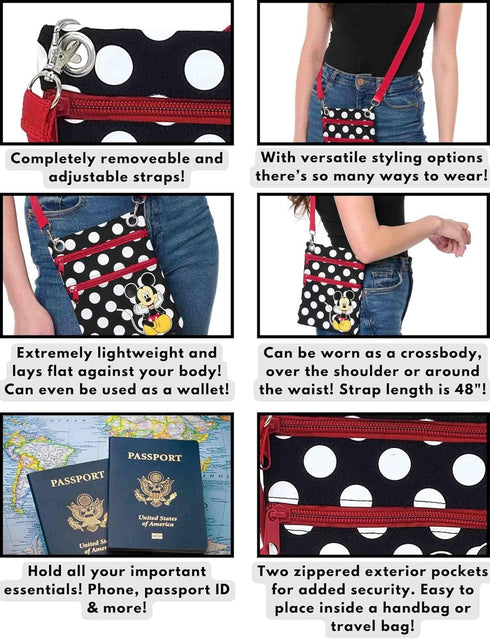 Disney Passport Bag Crossbody Travel Mickey Minnie Eeyore Stitch All Over Print...