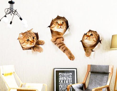 3D Wall Decals Stickers Vivid Decors Murals (Cat) for Room Home Removable Wall Art Decals Wall for Kids Rooms DIY Home Decoration (Cat)...