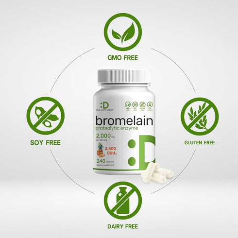 Bromelain Supplement 2,000mg Per Serving, 240 Capsules – Natural Proteolytic Enzymes from Fresh Pineapple – Supports Nutrient Digestion...