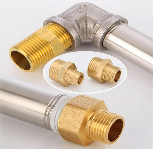 2pcs Reducing Hex Nipple, Brass 1/2" NPT Male x 3/8" NPT Male Pipe Fitting Reducer Nipple Adapter 1000psi Reducer Straight Connector (2pcs, 1/2"-3...