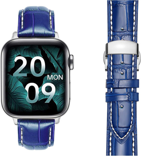 Moran Leather Bands Compatible with Apple Watch 49mm 45mm 44mm 42mm 41mm 40mm 38mm Butterfly Clasp Replacement Calfskin Strap for iWatch Ultra Ser...