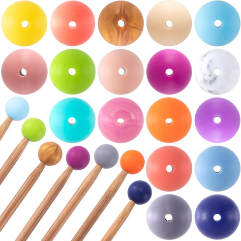 Mxxipp 18pcs Beads Knitting Needle Stoppers 15mm Macaron Round Silicone Knitting Needles Point Protectors Needle Tip Cover Knitting Tool Needle En...