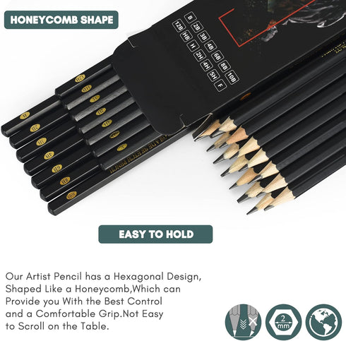 Drawing Pencils Set of 14 (B - 12B) Sketching Pencils for Drawing, Shading & Doodling | Professional Sketch Pencils Graphite Grades for Artists & ...