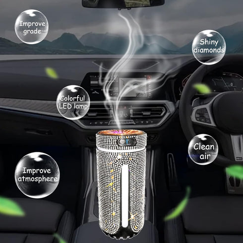 Bling Crystal Car Diffuser Humidifier, USB car essential oil diffuser,Car Diffuser Humidifier Aromatherapy,2 Mist Modes,Portable mini humidifier f...