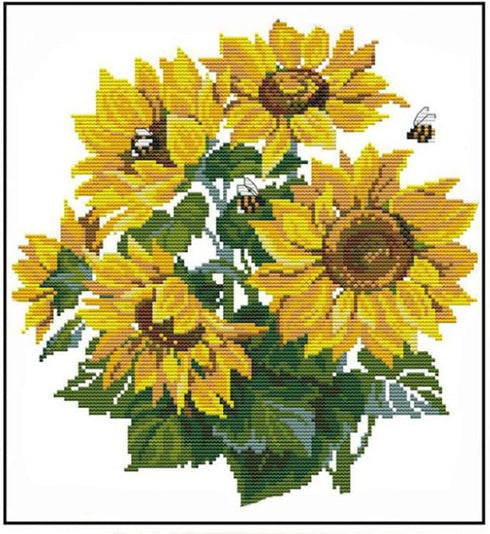 HUKI Stamped Cross Stitch Kits for Adults 11CT Counted Cross Stitch Kits for Beginners Embroidery Kits with Sunflower Pattern Cloth, Needles, Flos...