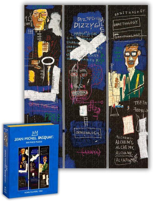Galison Basquiat Horn Players – 500 Piece Book Puzzle with Iconic Horn Players Charlie Parker and Dizzy Gillespie Tribute Artwork Packaged in Magn...