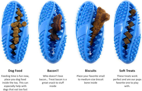 Dog Treat Toy Ball, Treat Dispensing dog toys, Slow Feeder Puzzle, and Dog Toys to Keep Them Busy with This Blue 3-in-1 Interactive Dog Ball for S...
