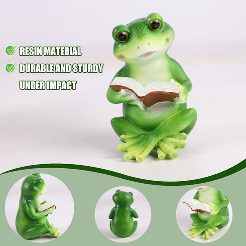 Frog Statue,Resin Decor,Fairy Garden Outdoor Decoration,Frog Reading Book Figurine,Crafts for Home Office Bathroom...