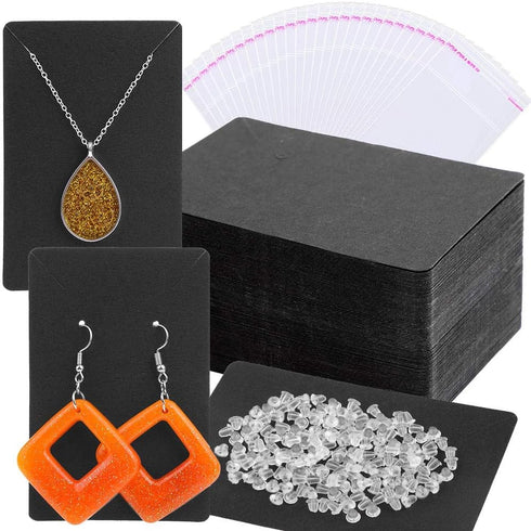 anezus Earring Cards, Earring Packaging Holder Cards Earring Display Cards with Earring Bags and Earring Backs for Necklace Jewelry Packaging Blac...