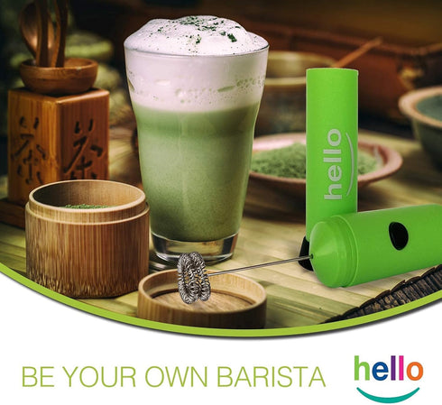 HELLO Milk Frother - Double Whisk Head, Handheld Battery Operated Electric Foam Maker For Bulletproof Coffee, Lattes, Cappuccino, Hot Chocolate, S...