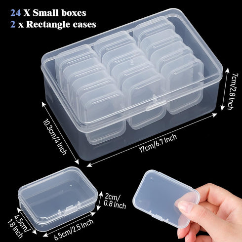 Blulu 24 Pcs Small Bead Organizer Plastic Storage Containers, Clear with 2 Hinged Lid Cases (6.69 x 4.06 x 2.76 Inch, 2.56 x 1.77 x 0.79 Inch)...