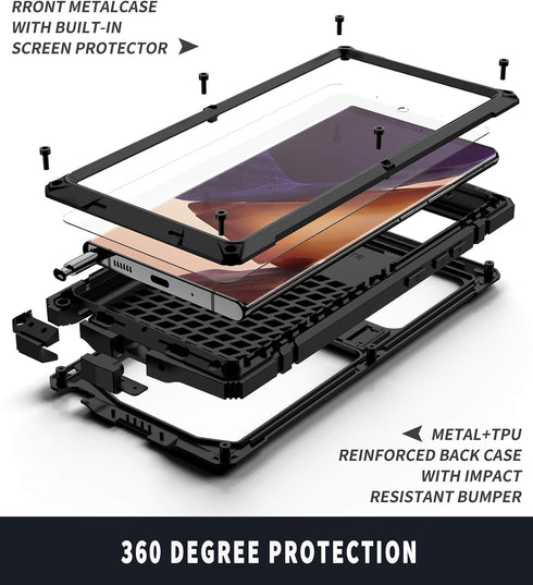 for Samsung Galaxy Note 20 Ultra Case, Aluminum Metal Gorilla Glass Waterproof Shockproof Military Heavy Duty Sturdy Protector Cover Hard Case for...