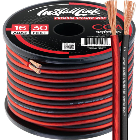 Install Link 16 AWG Gauge Speaker Wire Cable (30 Feet) Stereo, Car or Home Theater, CCA...