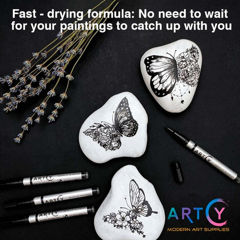 Acrylic Paint Pens - 6 Black Acrylic Paint Markers Extra Fine Tip (0.7mm) | Great for Rock Painting, Canvas, Glass, Porcelain, Fabric, Paper, Pott...