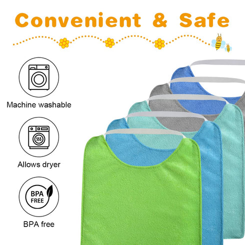 Vicloon Baby Bibs, 5PCS Terry Bib Set, Baby Bibs for Boys, Girls, Terry Drool Cotton Bibs Waterproof protection, Adjustable Elastic Strap, Baby Ba...