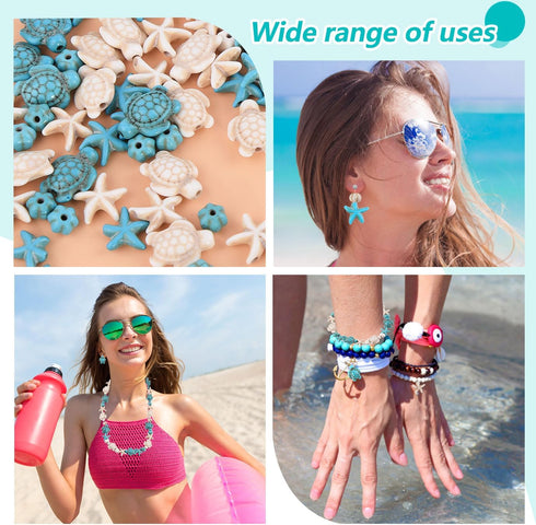 Tophoniex Turtle Beads Turtle Charms Sea Star Sea Turtle Turquoise Beads Seashell Beads for Making Bracelets Necklace Earrings Hair Ties(about 420...