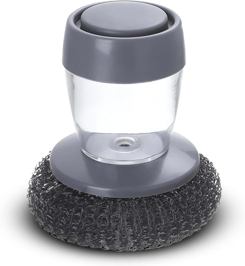 Stainless Steel Scrubber with Soap Dispensing Handle, Heavy Duty Pot Scrubber, Palm Brush with Replaceable Steel Wool Scouring Pad Used for Dishes...
