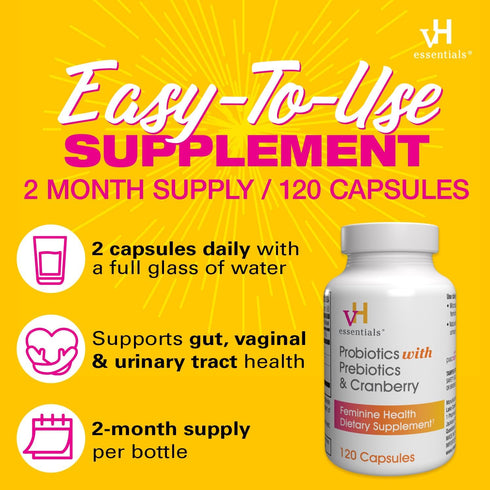 vH essentials Probiotics with Prebiotics and Cranberry Feminine Health Supplement - 120 Capsules (544-36)...