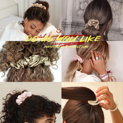 Hair Care Classic Scrunchies Silk Everyday Hair Ties Elastics No Damage Ponytail Holder Pack of 3 Apple Green...