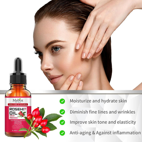 2Pcs Hydrating Facial Skincare Set, With Rosehip Seed Oil & Guasha-Tool, Rosehip Oil For Face, Rosehip Oil Hydrating Facial Care Oils, Vitamin A F...