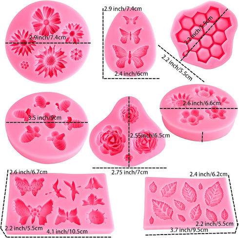 Silicone Mold Flower 8pcs Chocolate Fondant Polymer Clay Candy Gummy Mold,Rose Leaf Butterfly Bee Honey Shaped Silicone Molds for DIY Cake Cupcake...