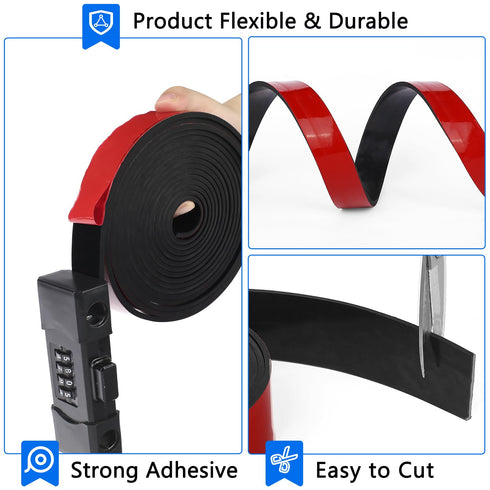 WochiTV Adhesive Solid Rubber Strips, 1/2" Wide x 1/16" Thick x 180" Long Self Stick Black Neoprene Rubber Rolls Perfect for DIY Insulation Cushio...