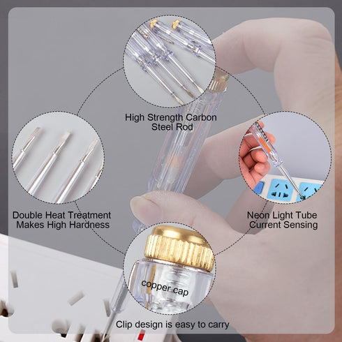 Fielect Test Screwdriver, Voltage Detector Pen Light Circuit Tester Electric Test Pen Screwdriver Neon Tube AC/DC 100-500V Clear 1pcs...