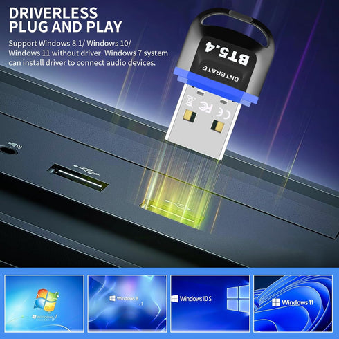 USB Bluetooth 5.4 Adapter for PC 2024, Plug and Play Bluetooth Dongle Receiver with BR+EDR+BLE+LMP13.X, Long Range Support Windows 11/10/8.1 for D...
