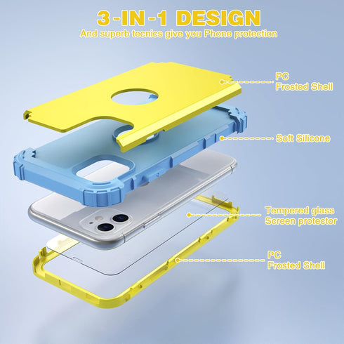 IDweel for iPhone 11 Case with Screen Protector(Tempered Glass), Hybrid 3 in 1 Shockproof Slim Fit Heavy Duty Protection Hard PC Cover Soft Silico...