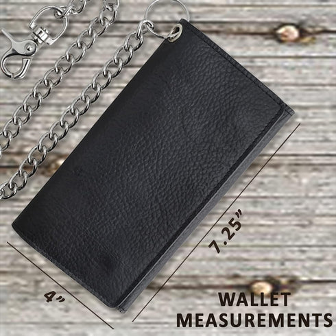 F&L CLASSIC RFID Blocking Mens Tri-fold Long Style Cowhide Leather Steel Chain Wallet,Black...
