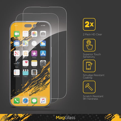magglass Compatible with iPhone 15 Pro Screen Protector (2 Pack) Camera Lens Guard, Bubble-free Applicator Tool (High Clarity 9H Tempered Glass)...