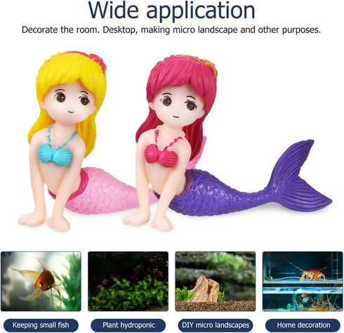 Mermaid Fish Tank Decor 4Pcs Lovely Cartoon Mermaid Figurines Aquarium Decorations Gifts Aquarium Desk Mermaid Thematic Ornaments...