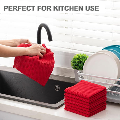 joybest Cotton Kitchen Dish Cloths, 8-Pack Waffle Weave Ultra Soft Absorbent Dish Towels Washcloths Quick Drying Dish Rags, 12x12 Inches, Red...