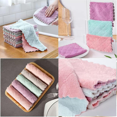 20 Pack Kitchen Dish Cloths Dish Towels, Super Soft and Absorbent Coral Fleece Cloth, Coral Velvet Microfiber Cleaning Cloth, Nonstick Oil Washabl...