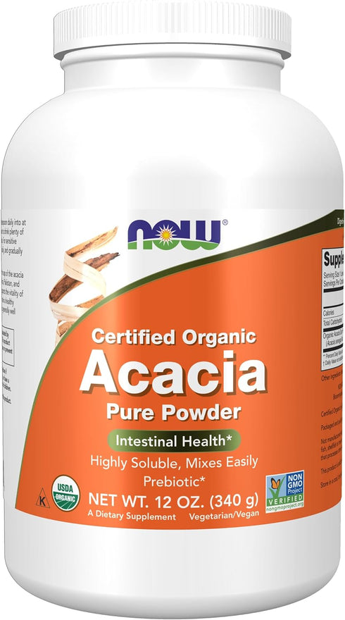 NOW Supplements, Acacia Pure Powder, Certified Organic, Highly Soluble, Mixes Easily, Intestinal Health*, 12-Ounce...