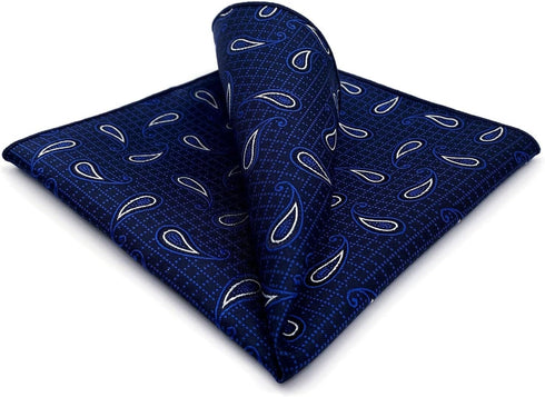S&W SHLAX&WING Pocket Squares for Men Grooms Blue Navy Paisley...