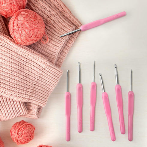 8PCS Crochet Hooks Set Pink Crochet Set Smooth Knitting Needles Kit Silicone Crochet Hook......