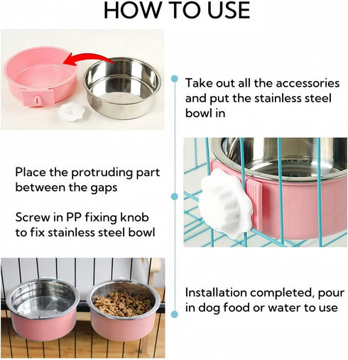 Crate Water Bowl No Spill Water Bowl for Dog Crate Kennel Water Bowl Hanging Pet Cage Bowls with Bolt Holder for Dog, Puppy, Cat, Rabbit, ect?PINK...