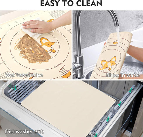 Ourokhome Silicone Baking Mat with Dough Cutter, 20'' X 16" Extra Thick Kneading Rolling mat with Measurement and Conversion Chart for Pastry, Pas...