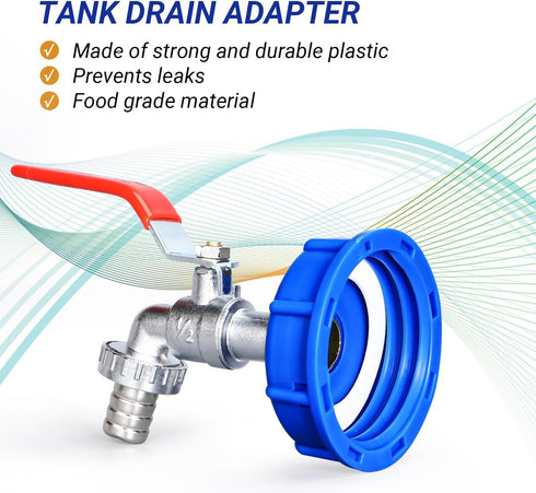 IBC Tote Tank Adapter Faucet, 275-330 Gallon Tote Water Tank Adapter Coarse Thread S60X6 Outlet 1/2" GHT Male Adapter Fitting...